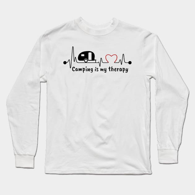 Camper Heartbeat - Camping Is My Therapy Long Sleeve T-Shirt by Whimsical Frank